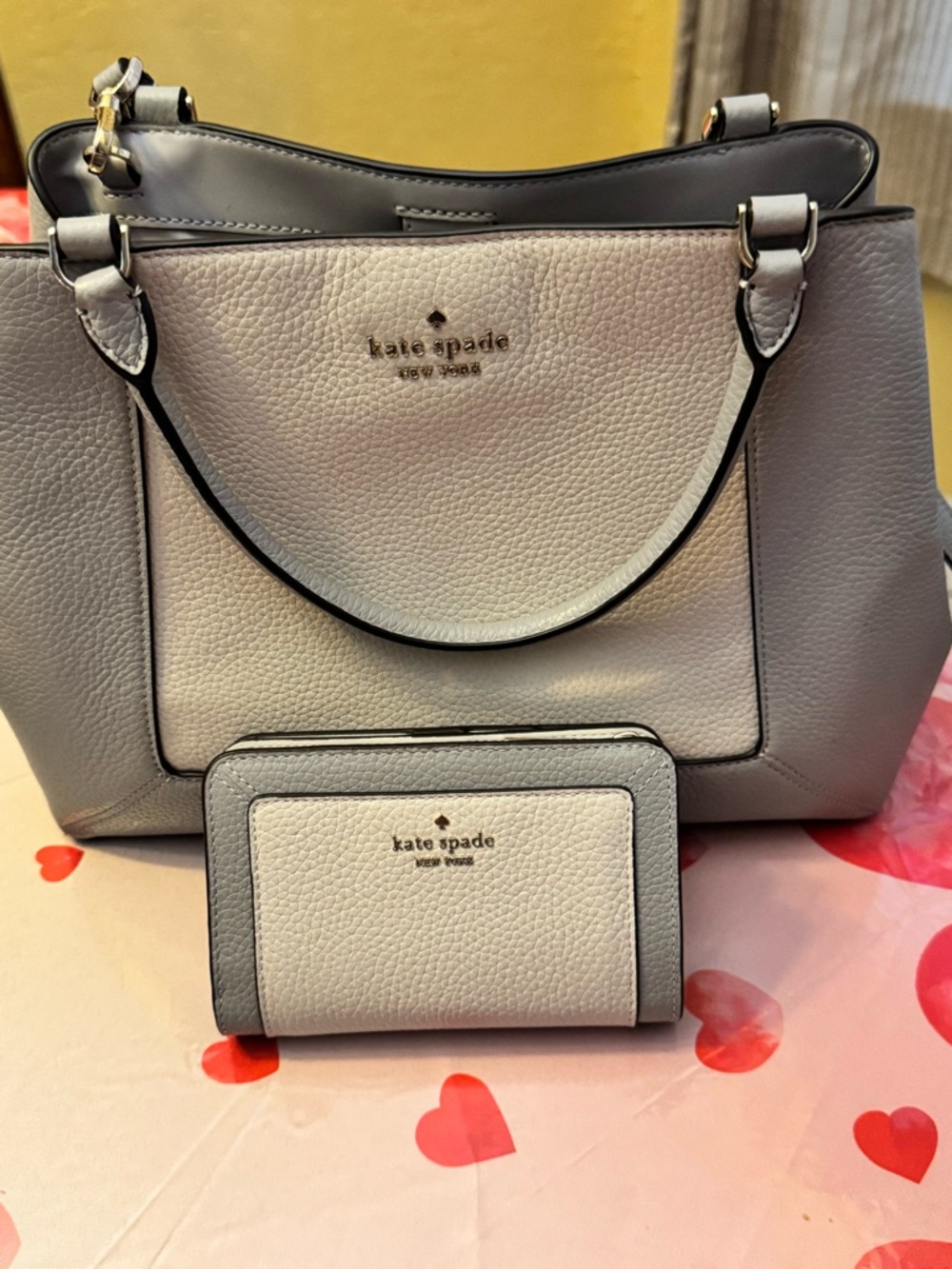 kate spade New York Two-Tone Light Gray Leather Tote with Wallet